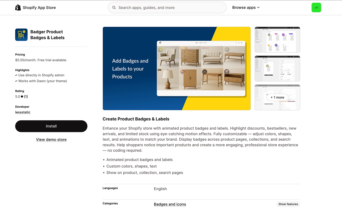 Install badger product badges and labels shopify app
