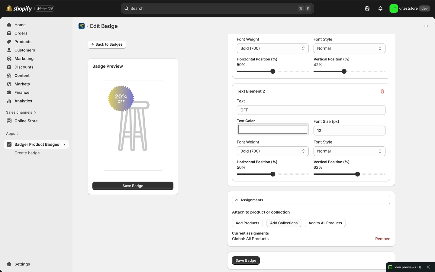 Select the target for the badge